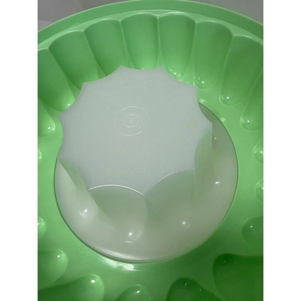 Tupperware Jel-Ring Mold Mint Green 3 Piece Set Fluted Gelatin 1202 Vintage